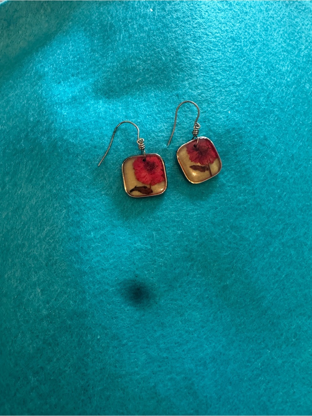 Handmade Red Flower Square Drop Earrings - Unbranded 0212